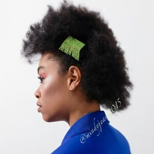 NWT Free People Peridot Green Rhinestone Fringe Bling Barrette Hair Clip